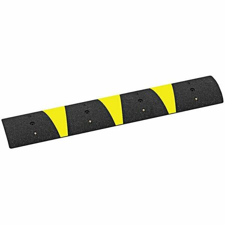 PLASTICADE 6' Black Rubber Speed Bump with 8 Cat Eye Reflectors & 3 Yellow Reflective Stripes 466SB72NSE